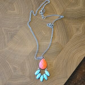 Silver Necklace with Coral and Turquoise Accents